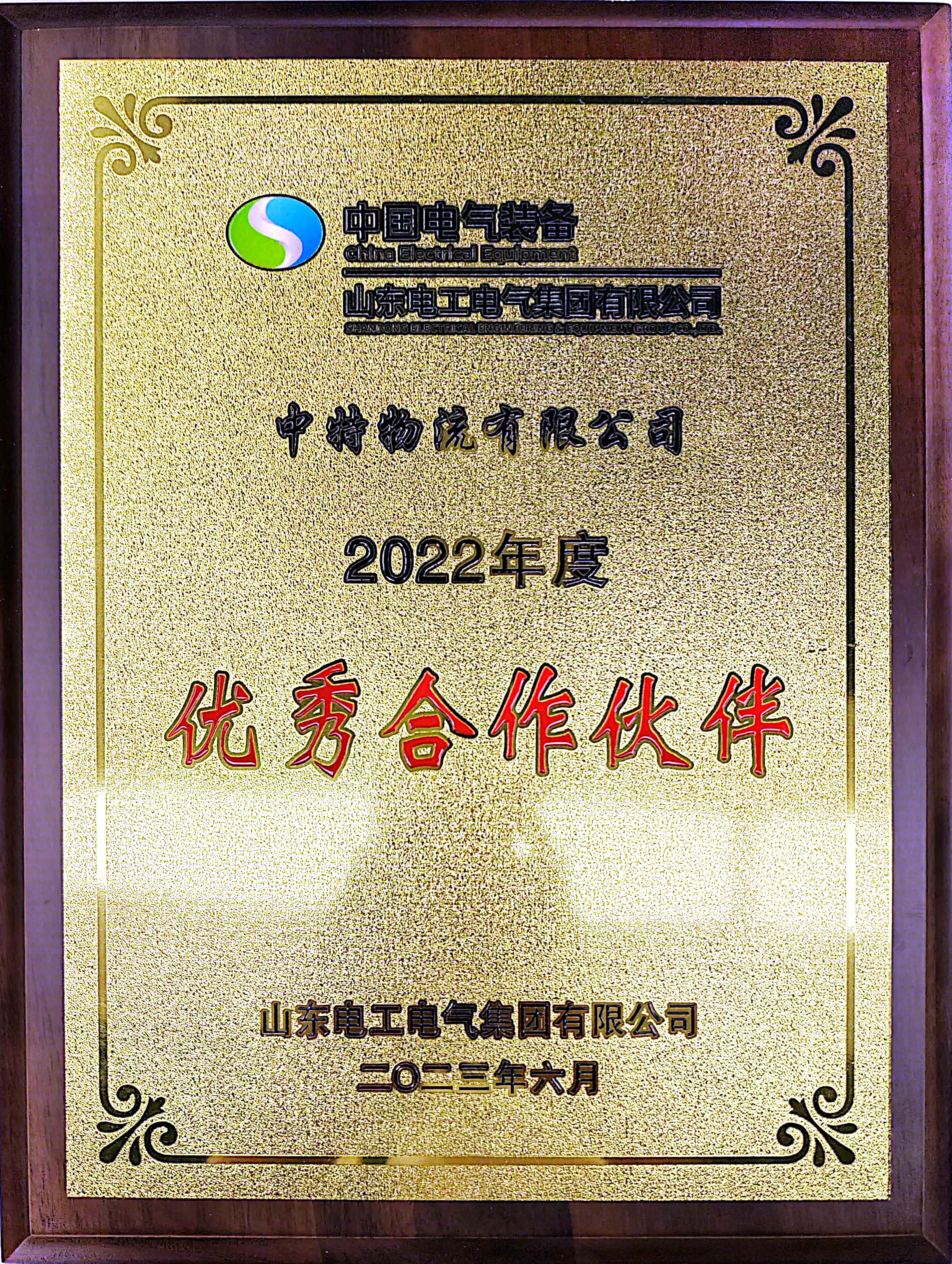 中国电气装备山东电工电气集团有限公司“2022年度优秀合作伙伴”